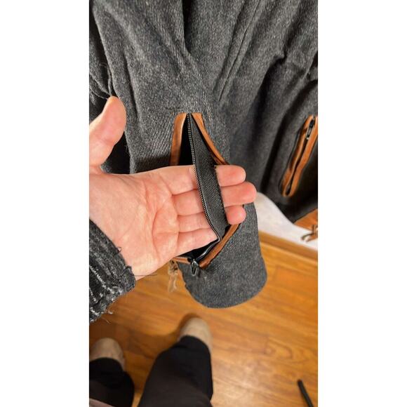 Vintage 90s LEFA Wool Leather Shooting Hunter Jacket Lace Sides Front Gray XL - Picture 4 of 8